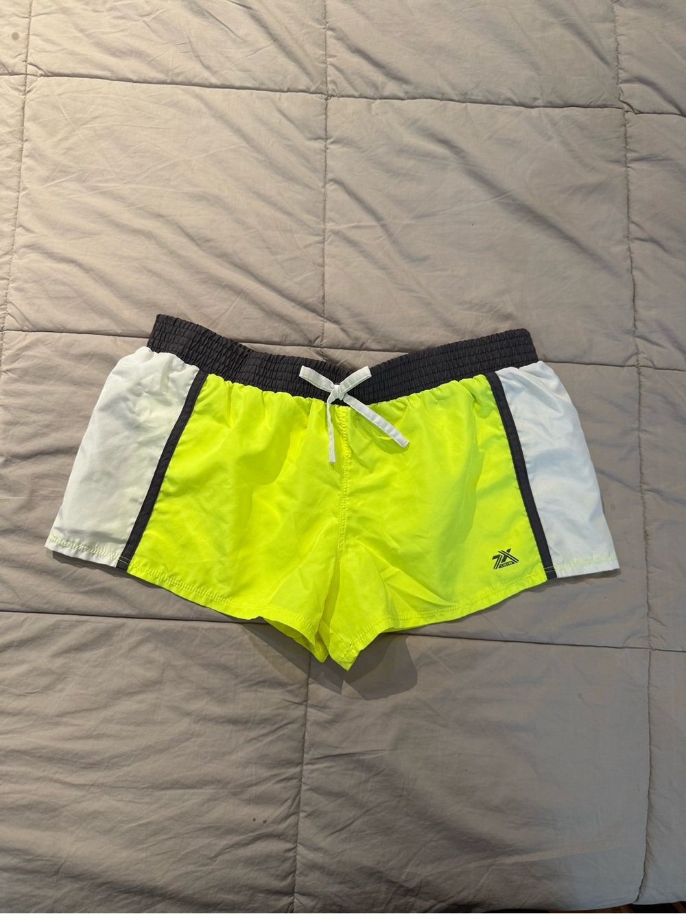 Reebok Neon Yellow and White Running Shorts with Black Waistband